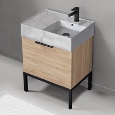 Modern Small Bathroom Vanity, 24 inch, Marble Style Sink, Free Standing